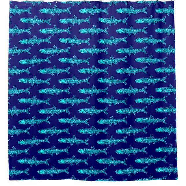 Rideaux De Douche Motif d'anchois - Cyan et Deep Navy (Devant)