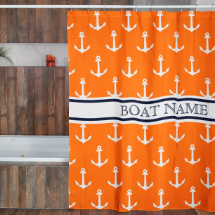 Rideaux De Douche Motif d'ancre Orange Bleu Nom de bateau nautique