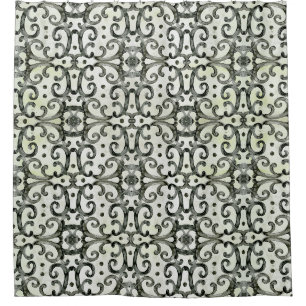 Rideaux De Douche Motif d'aquarelle Farmhouse Black n White Scroll