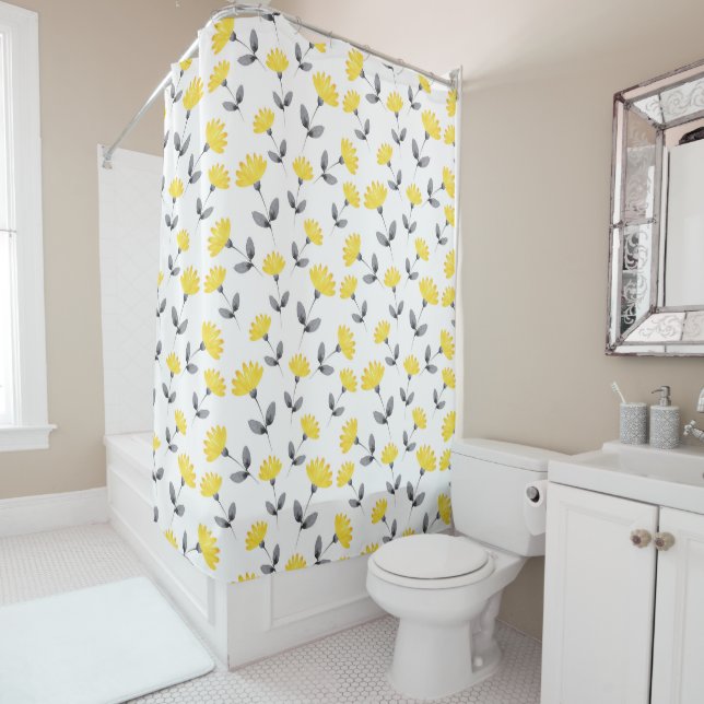 Rideaux De Douche Motif d'aquarelle gris jaune (En situation)