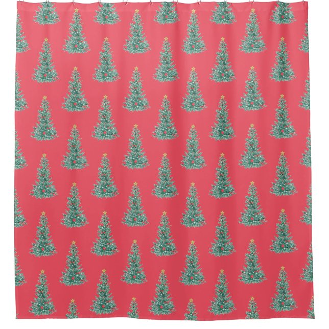 Rideaux De Douche Motif d'arbre de Noël rouge (Devant)