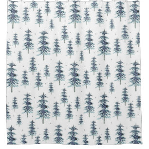 Rideaux De Douche Motif d'arbre de pin en aquarelle d'hiver