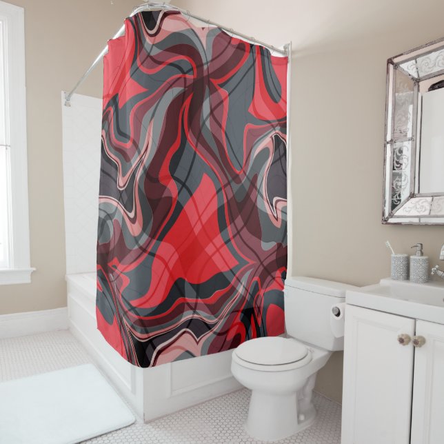 Rideaux De Douche Motif d'art Abstrait rouge noir et gris (En situation)
