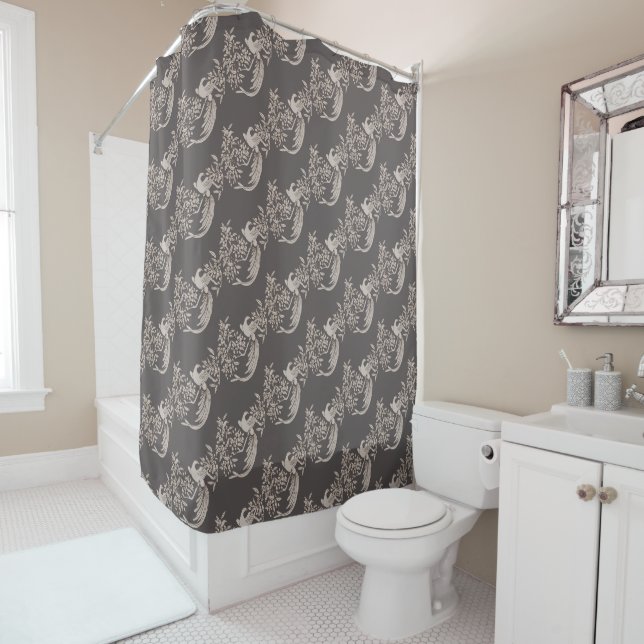 Rideaux De Douche Motif d'art animal de la branche fleurie (En situation)