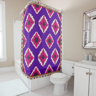 Rideaux De Douche Motif d'art folklorique bohème géométrique violet