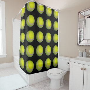 Rideaux De Douche Motif de balle de tennis noir jaune,