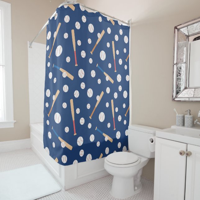 Rideaux De Douche Motif de baseball et de bats (En situation)