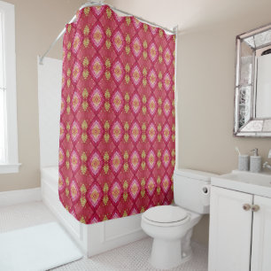 Rideaux De Douche Motif de broderie indienne rose Boho