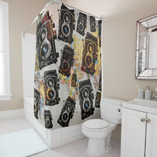 Rideaux De Douche Motif de caméra Vintage voyage