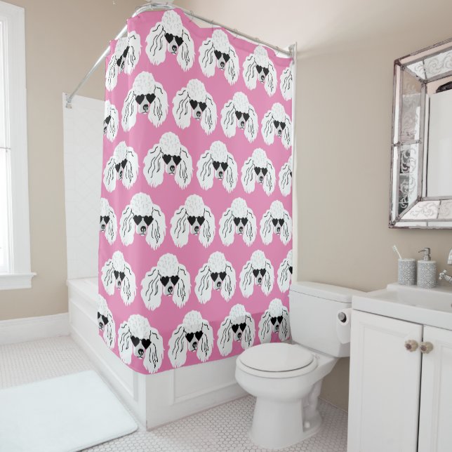 Rideaux De Douche Motif de caniche mignon rose (En situation)