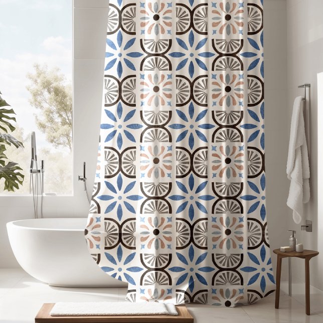 Rideaux De Douche Motif de carrelage bleu Floral (Créateur téléchargé)