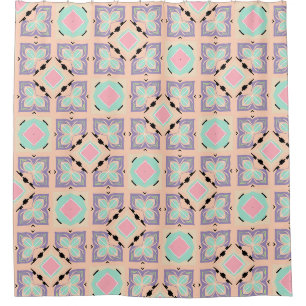 Rideaux De Douche Motif de carrelage géométrique pastel   Rose Menth
