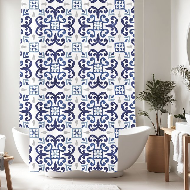 Rideaux De Douche Motif de carrelage marocain bleu et blanc (Créateur téléchargé)