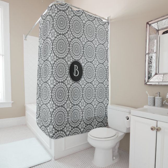 Rideaux De Douche Motif de cercles géométriques en diamants blancs (En situation)