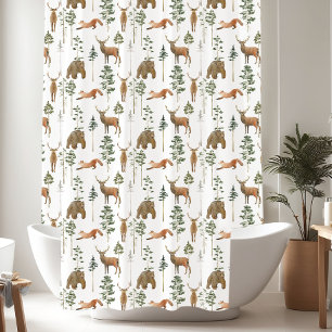 Rideaux De Douche Motif de cerfs de pins rustiques