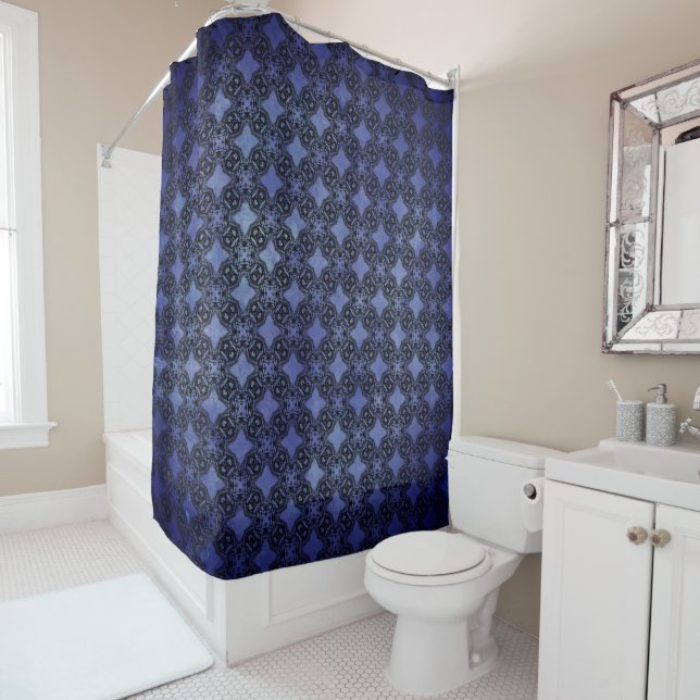 Rideaux De Douche Motif de chaînes Diamants Noir & Bleu (En situation)
