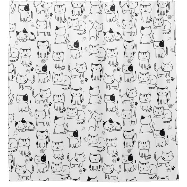 Rideaux De Douche Motif de chats Doodle Cute (Devant)