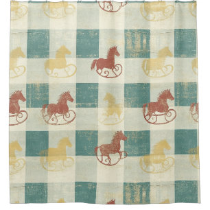 Rideaux De Douche Motif de cheval à bascule en détresse vintage (5)