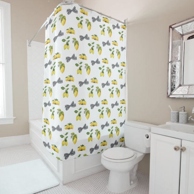 Rideaux De Douche Motif de citrons et vaches aquarelles (En situation)