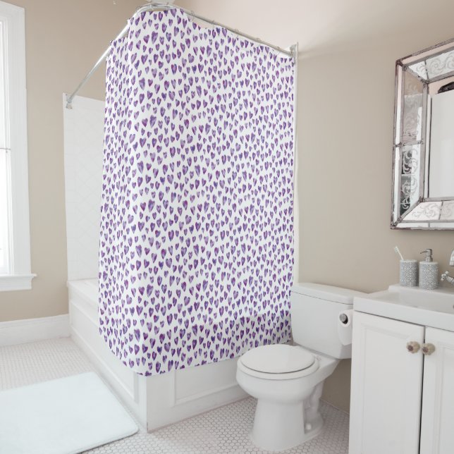 Rideaux De Douche Motif de coeur d'amour pourpre (En situation)