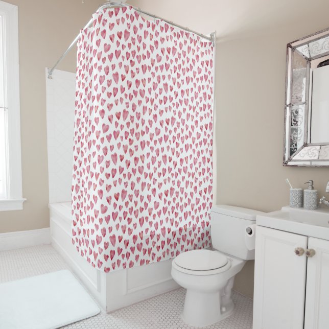 Rideaux De Douche Motif de coeur rose aquarelle (En situation)