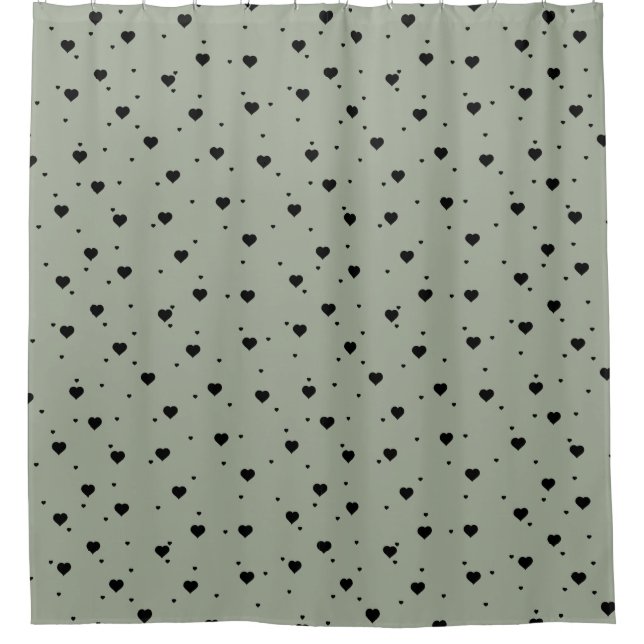 Rideaux De Douche Motif de Coeurs Noirs Arrière - plan vert Sage (Devant)