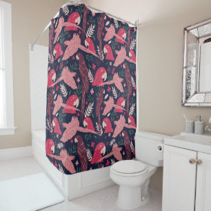 Rideaux De Douche Motif de congé tropical rose rouge Ara Parrot