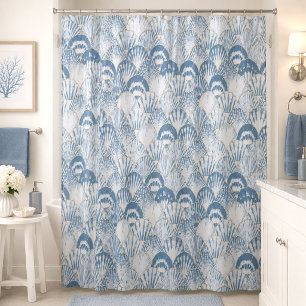 Rideaux De Douche Motif de coquillage de mer bleu côtier Plage