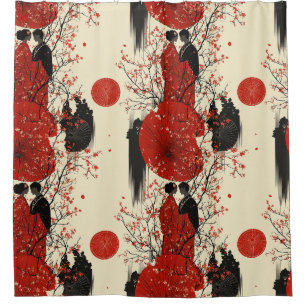 Rideaux De Douche Motif de couple kimono romantique Sakura (4)