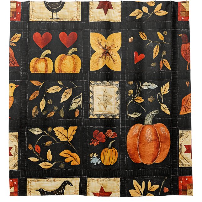 Rideaux De Douche Motif de courtepointe d'art populaire d'automne |  (Devant)