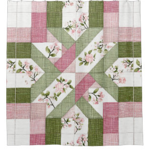 Rideaux De Douche Motif de courtepointure géométrique florale pastel