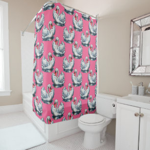 Rideaux De Douche Motif de cygnes sur fond rose