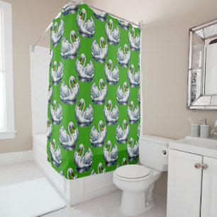 Rideaux De Douche Motif de cygnes sur fond vert