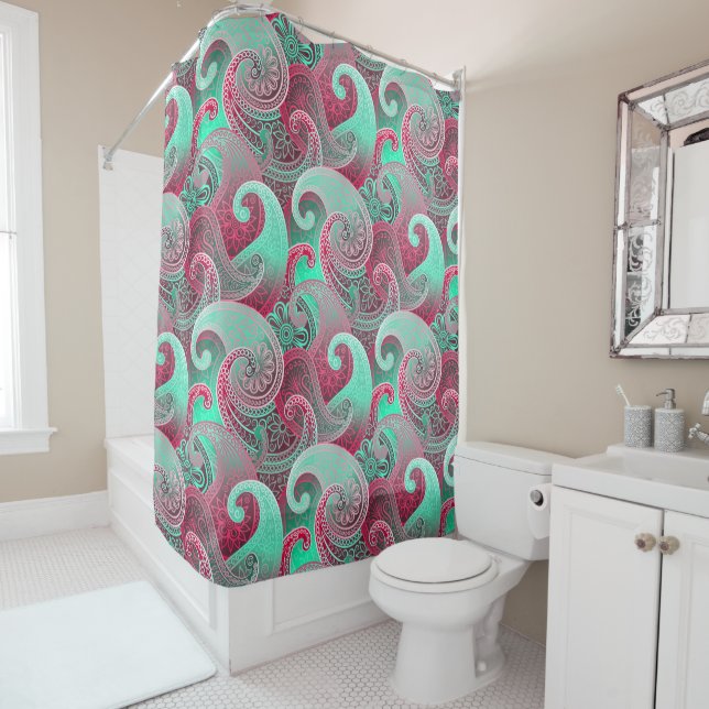 Rideaux De Douche Motif de Damas de Boho Paisley Paisley et Profond  (En situation)