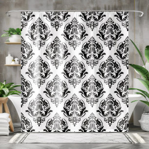 Rideaux De Douche Motif de Damas florales noir et blanc