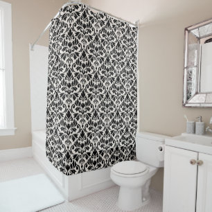 Rideaux De Douche Motif de Damas Flourish Noir sur Crème