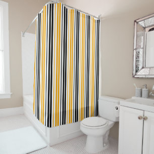 Rideaux De Douche Motif de design à rayures jaunes noires et blanche