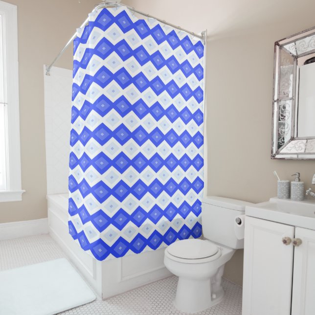 Rideaux De Douche Motif de diamant bleu royal (En situation)