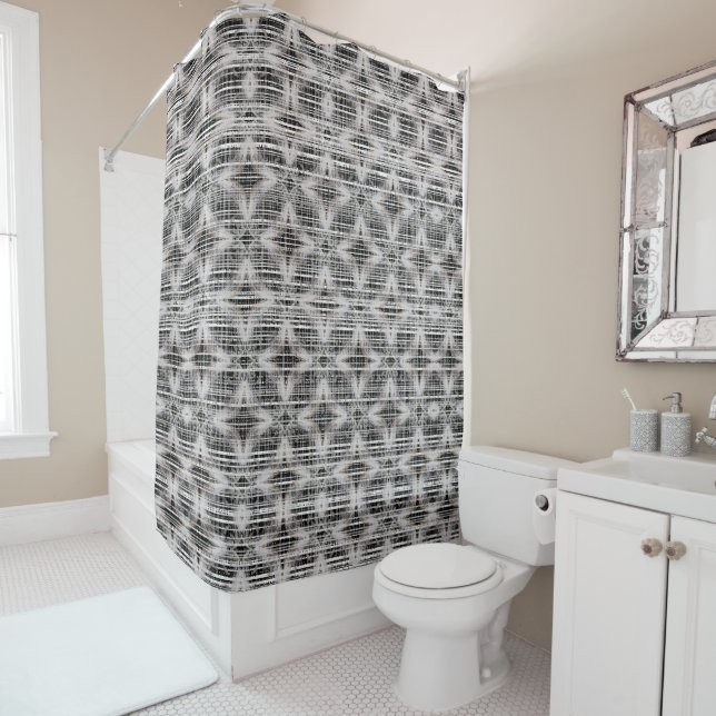Rideaux De Douche Motif de diamant noir, blanc et gris (En situation)
