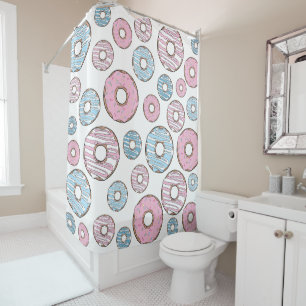 Rideaux De Douche Motif De Donuts, Donuts Roses, Donuts Bleus