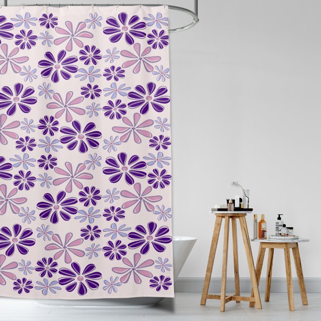 Rideaux De Douche Motif de Doodle vintage Indigo Rose (Vintage Pink Indigo Flower Doodle Pattern Shower Curtain)