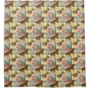 Rideaux De Douche Motif de faux édredon floral shabby chic
