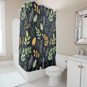 Rideaux De Douche Motif de feuillage vert et jaune élégant 