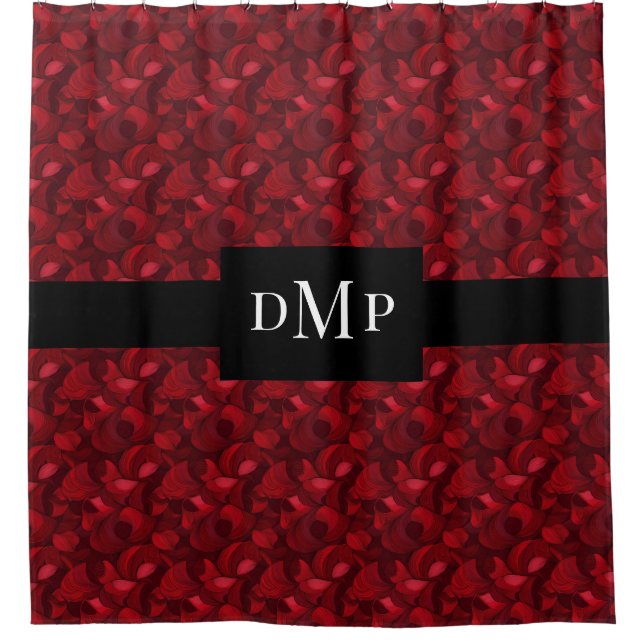 Rideaux De Douche Motif de feuille Abstraite rouge foncé Monogrammé (Devant)