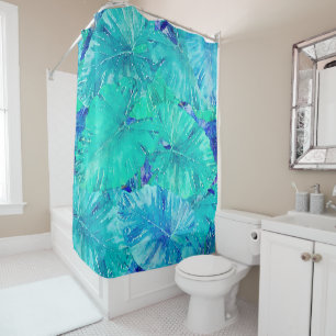 Rideaux De Douche Motif de feuille bleue tropicale