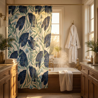 Rideaux De Douche Motif de feuille botanique tropicale bleue – Éléga