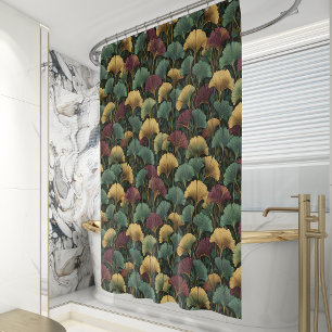 Rideaux De Douche Motif de feuille de ginkgo bordeaux sarcelle