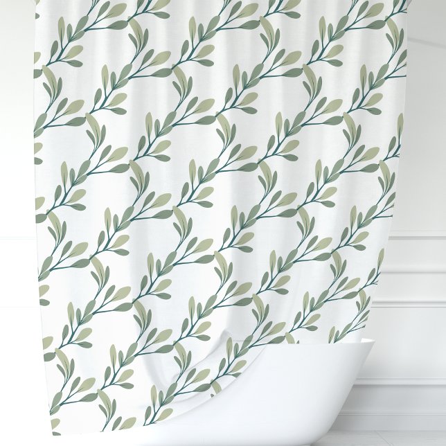Rideaux De Douche Motif de feuilles botaniques vert olive (Créateur téléchargé)