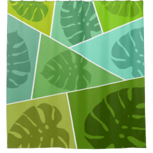 RIDEAUX DE DOUCHE MOTIF DE FEUILLES VERTES TROPICALES