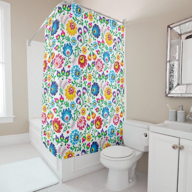 Rideaux De Douche Motif de fleur d'art populaire 2 (En situation)